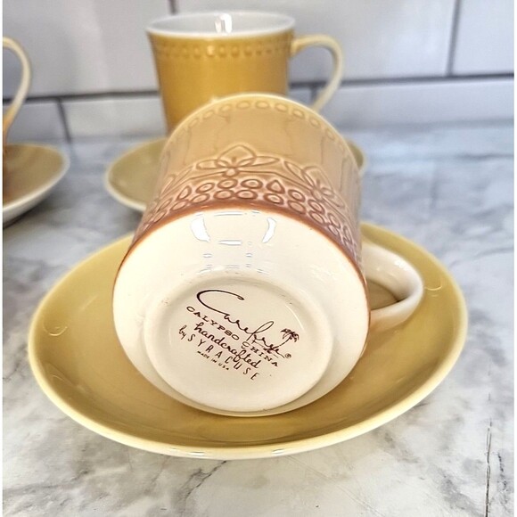 SYRACUSE CAREFREE CHINA CALYPSO CUPS & Saucers (4) Coffee Tea Caribbean USA Made - Picture 4 of 7